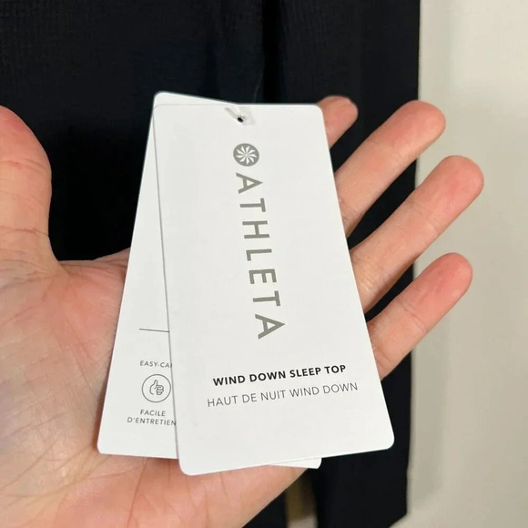 Athleta Wind Down Sleep Top Size Small Black Waffle Knit Henley Lounge Comfy - Picture 4 of 10